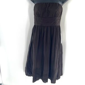 J. Crew Strapless Dark Brown Silk Dress w/Cummerbund Waistband & Pleat Hem-Sz 2